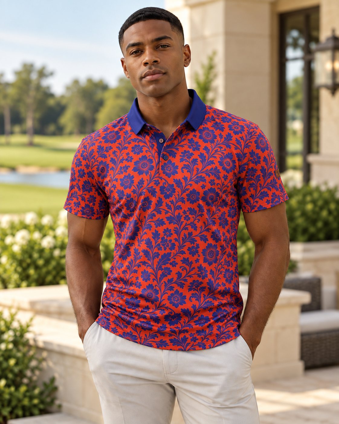 Blaze - The Wildflower - Floral Performance Polo | Red & Royal