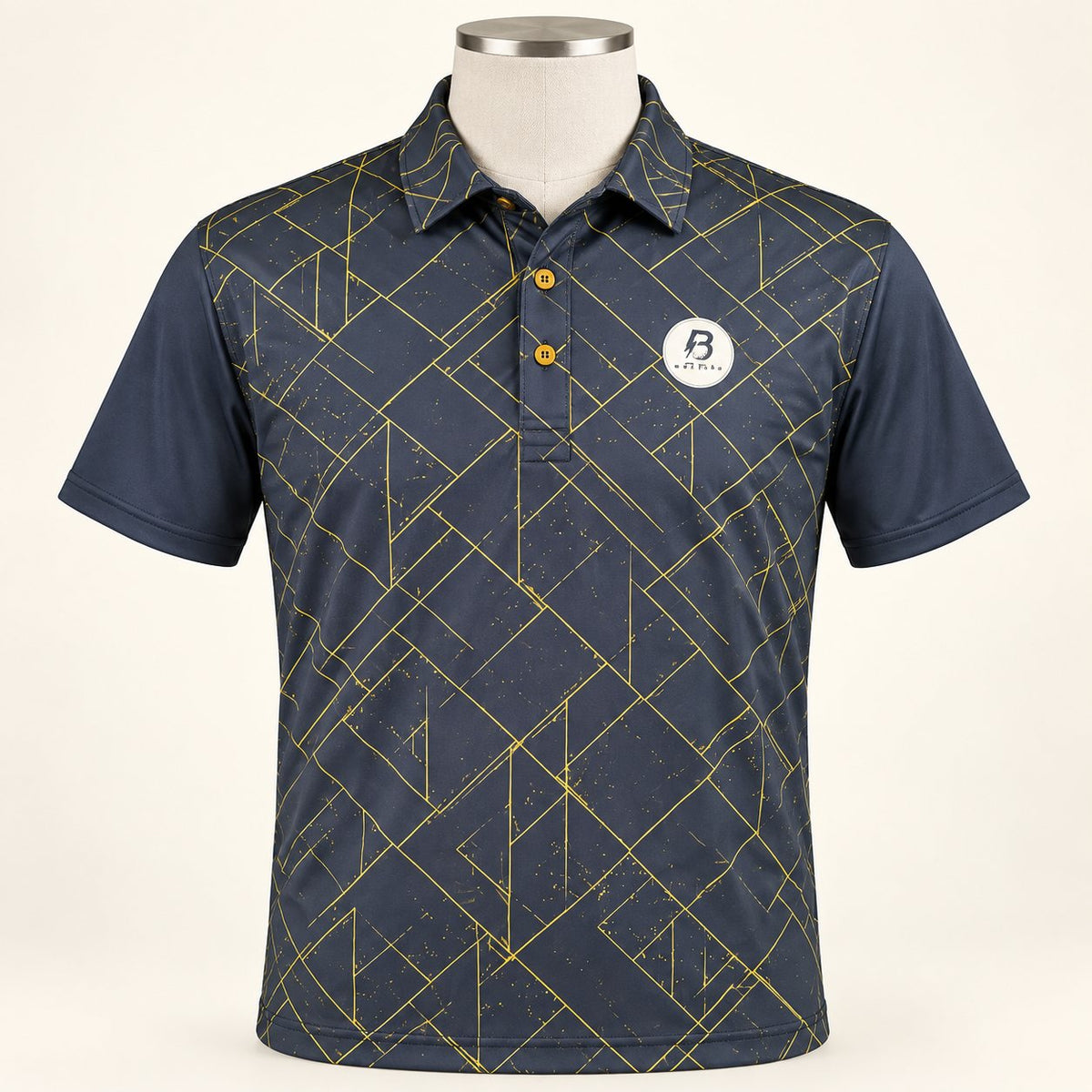 Boom Golf Blueprint - The Architect - Geometric Performance Polo | Navy & Gold