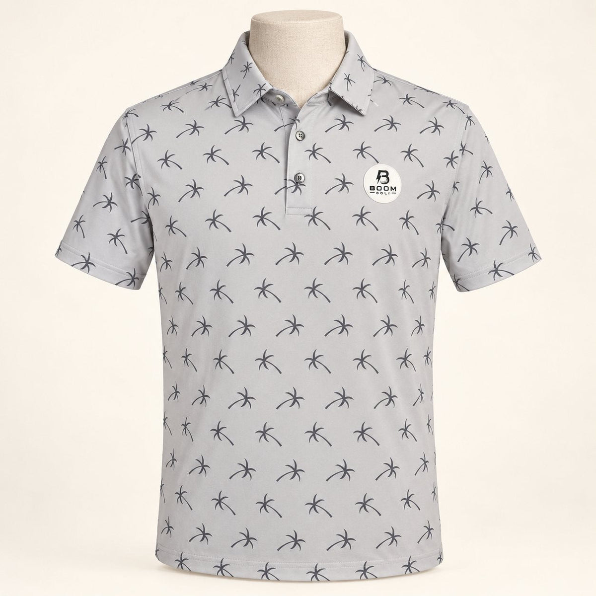 Boom Golf Palm Drift - The Castaway - Tropical Performance Polo | Stone Grey