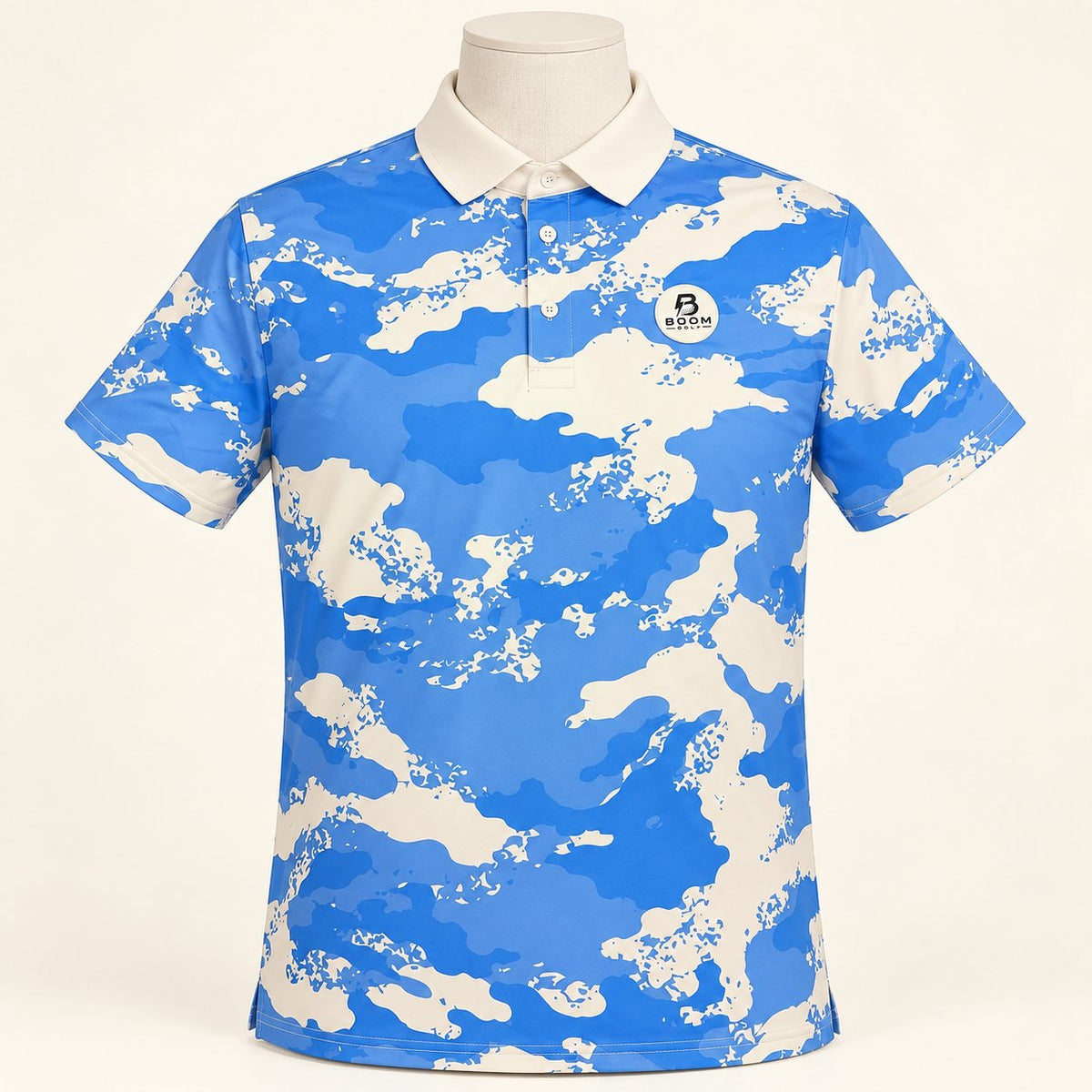Boom Golf Skyline - The Blue Sky Camo - Camo Performance Polo | Sky Blue & Cream