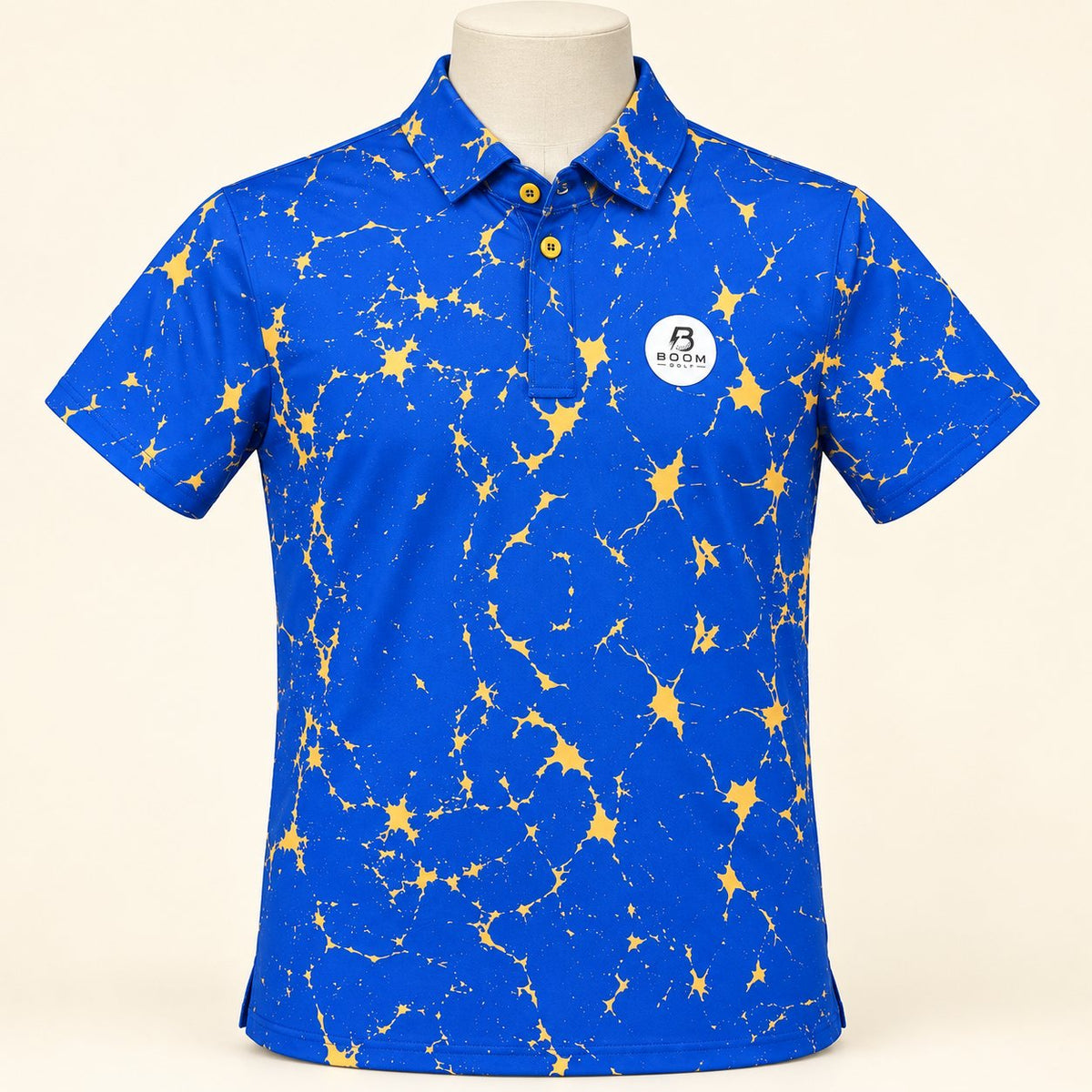 Boom Golf Splash - The Gold Rush - Bold Print Performance Polo | Royal & Gold