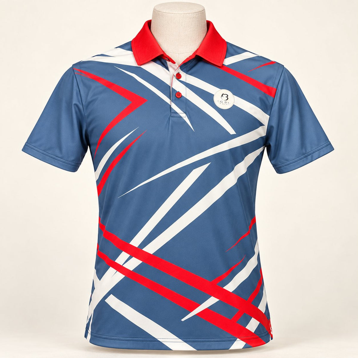 Boom Golf Strike - The Crossfire - Bold Print Performance Polo | Slate, Red & White