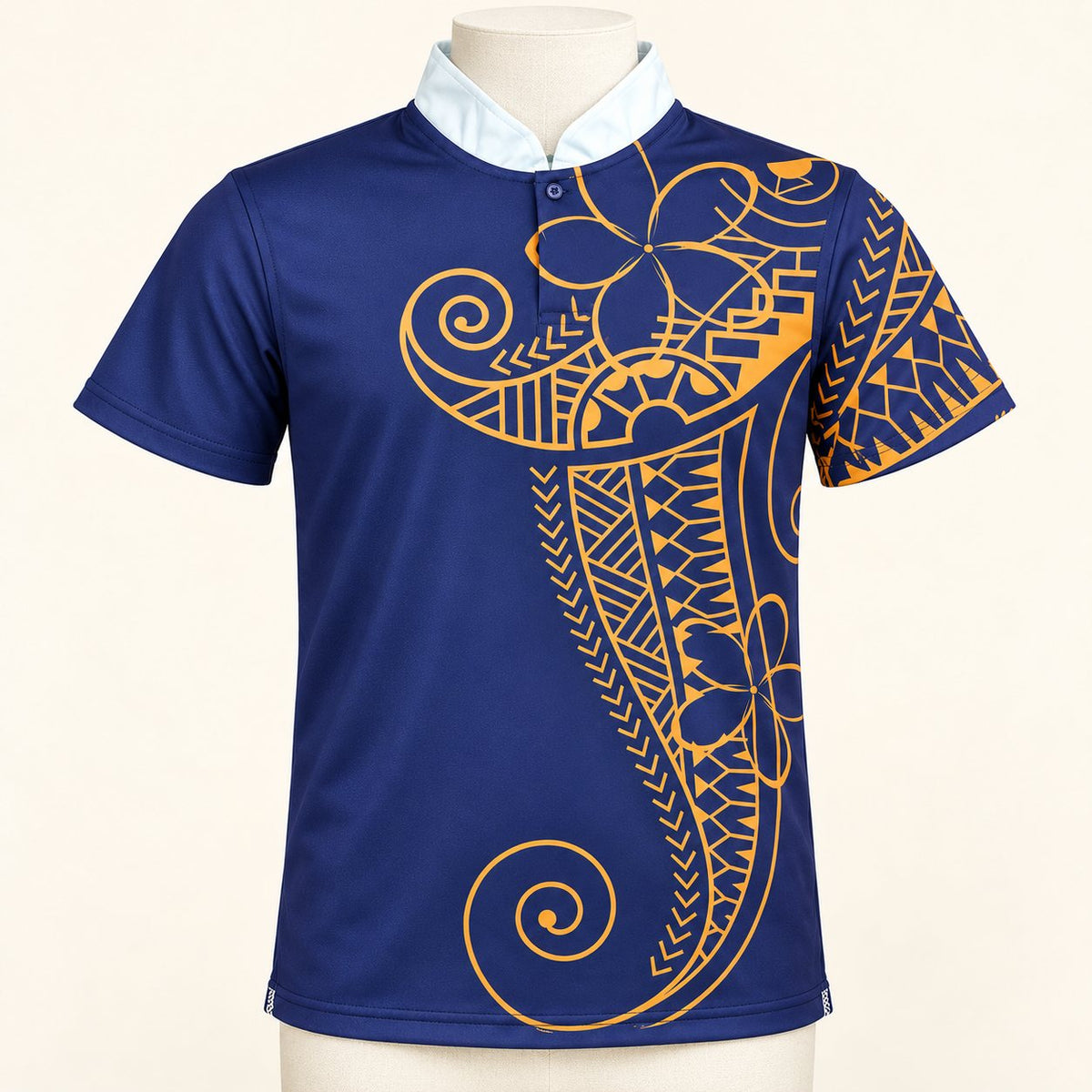 Current - The Gold Swell - Bold Print Band-Collar Performance Polo | Navy & Gold