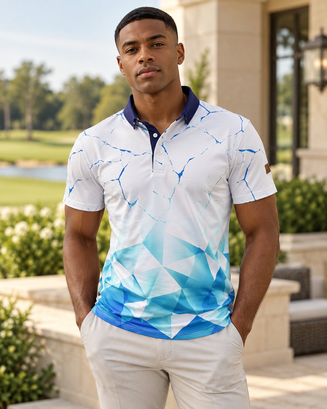 Glacier - The Ice Break - Geometric Fade Performance Polo | White & Blue