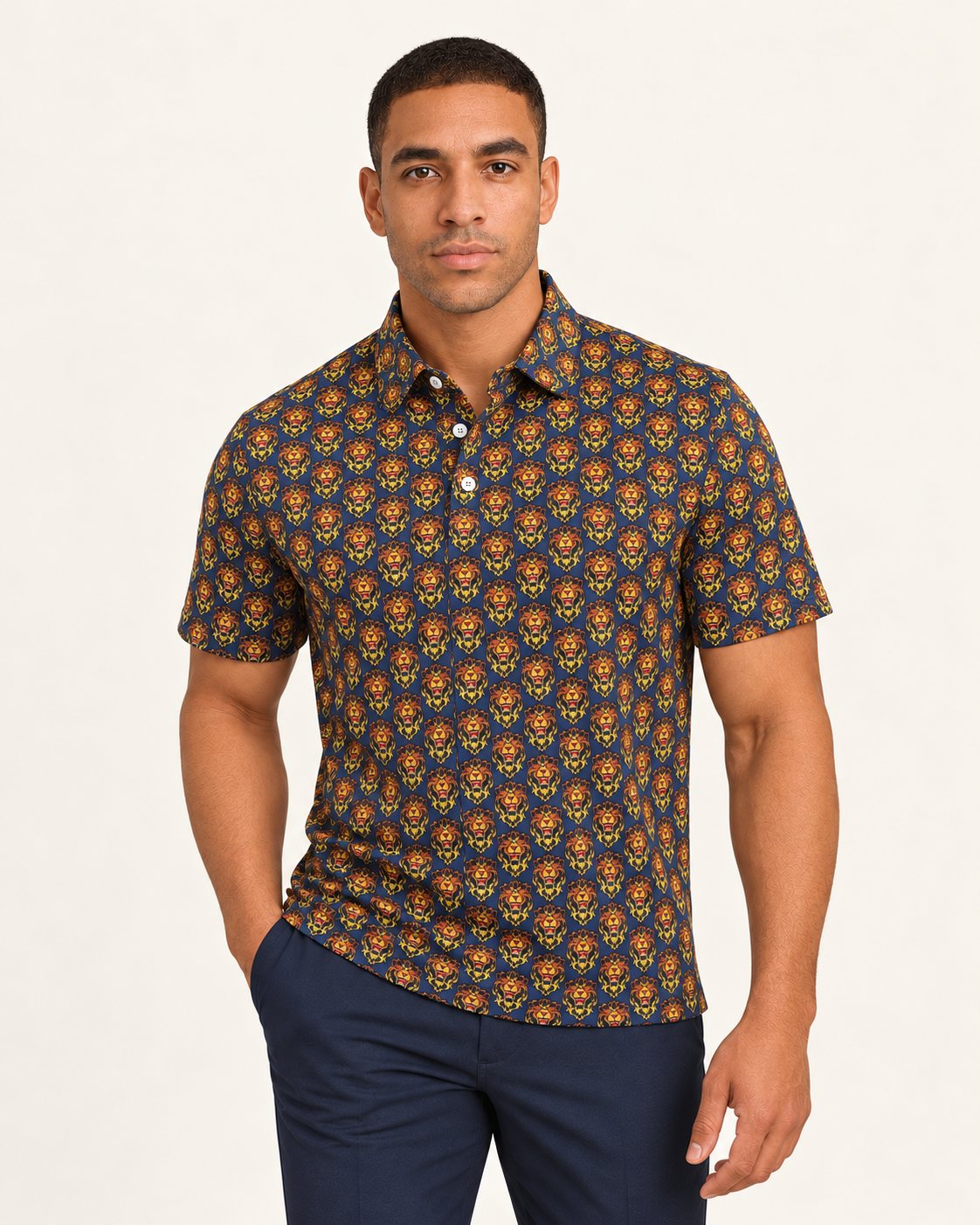 Pride - The Roar - Bold Print Performance Polo | Navy & Gold