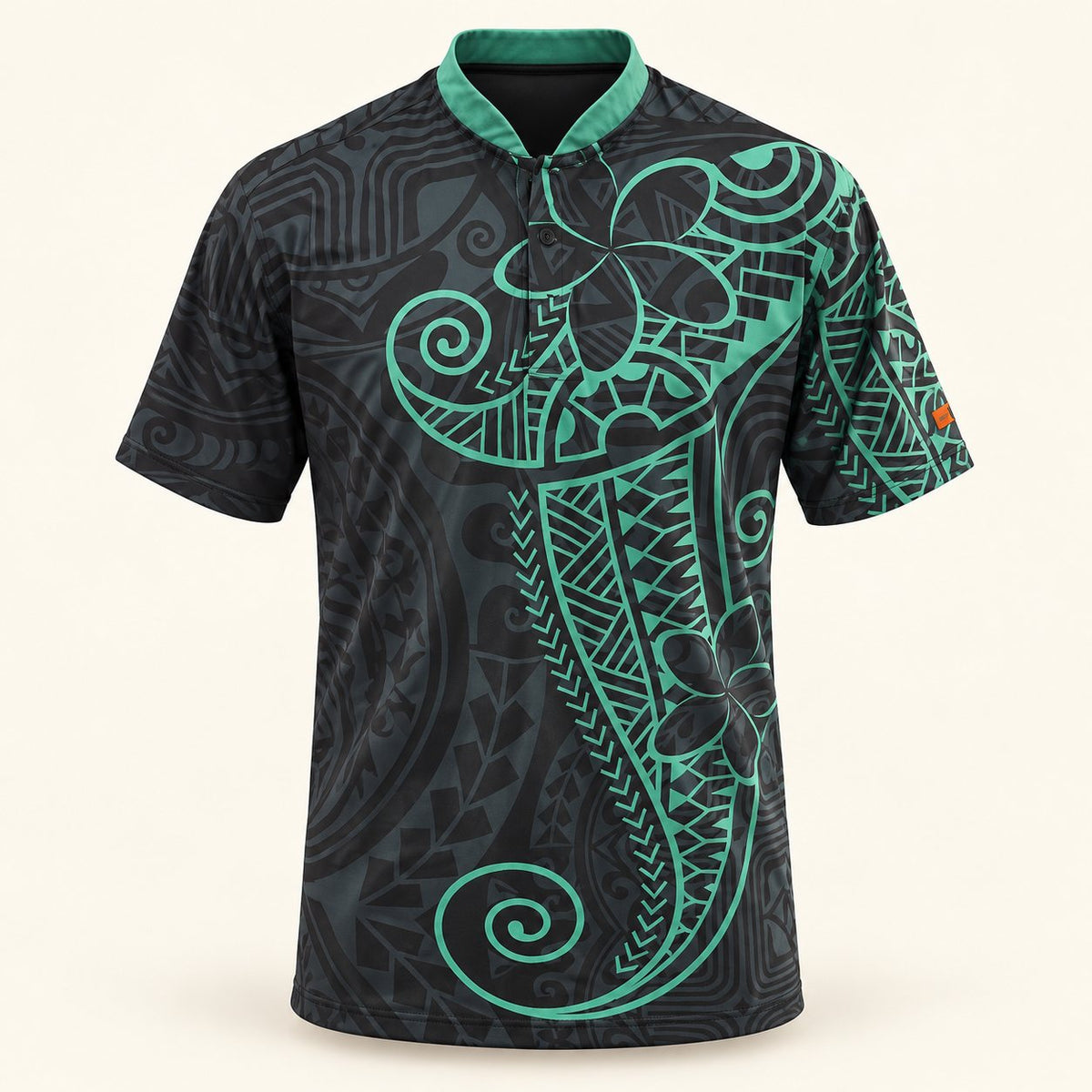 Tidewater - The Deep Swell - Bold Print Performance Polo | Black & Jade