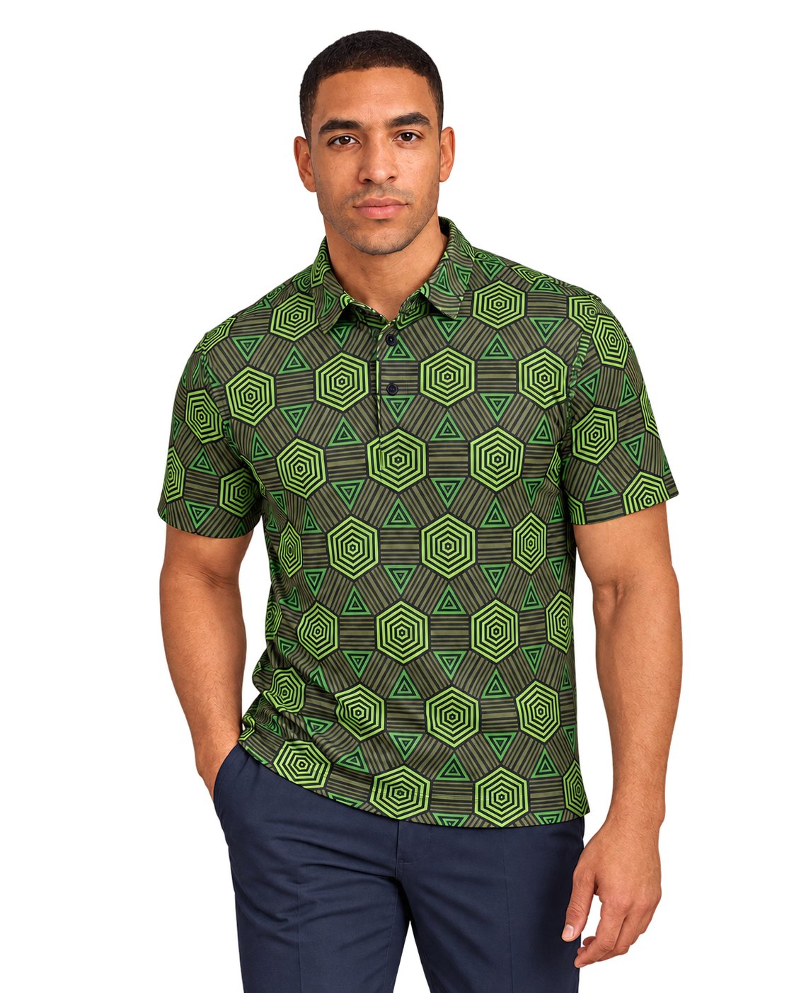 Vortex - The Hex Appeal - Geometric Performance Polo | Olive & Lime